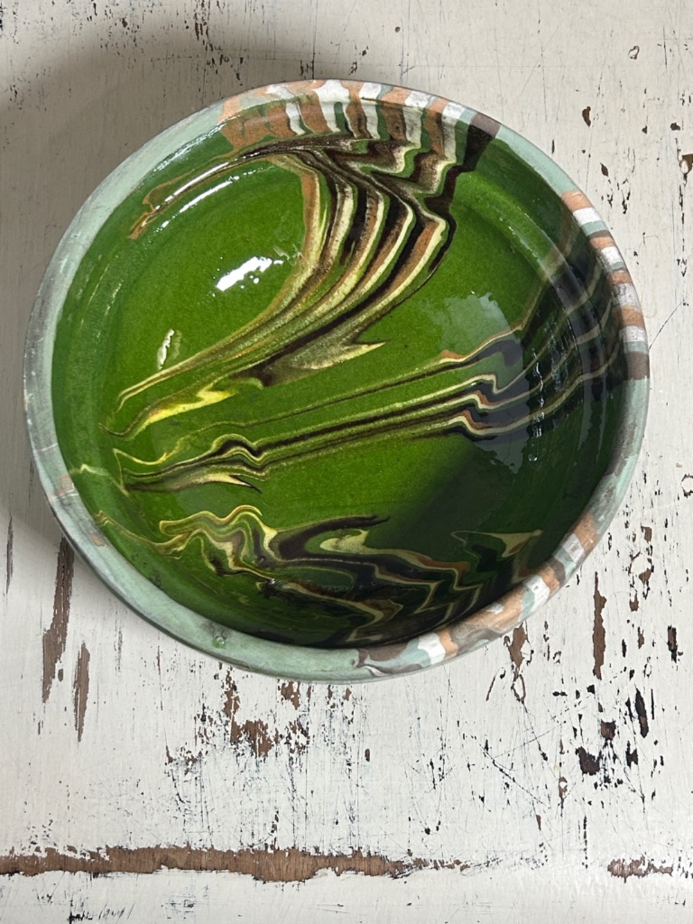 Green Marbled Pottery Bowl